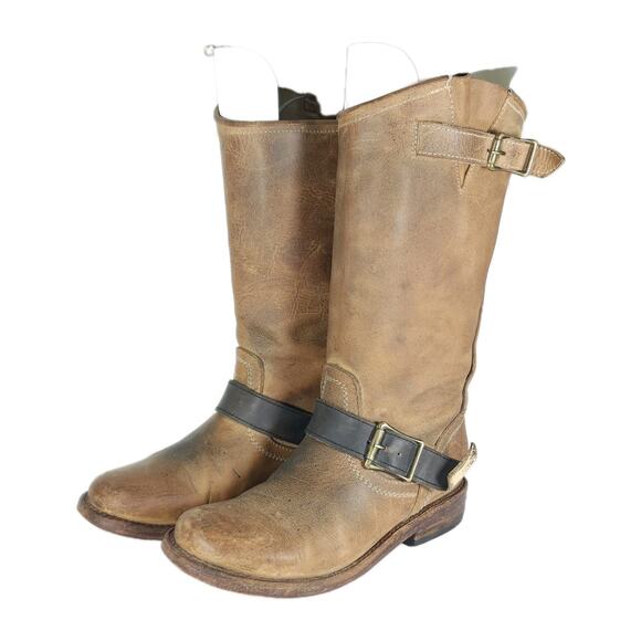 Freebird by Steven Women's Crosby US7 Distressed Leather Harness Moto Biker Boot - Picture 1 of 16